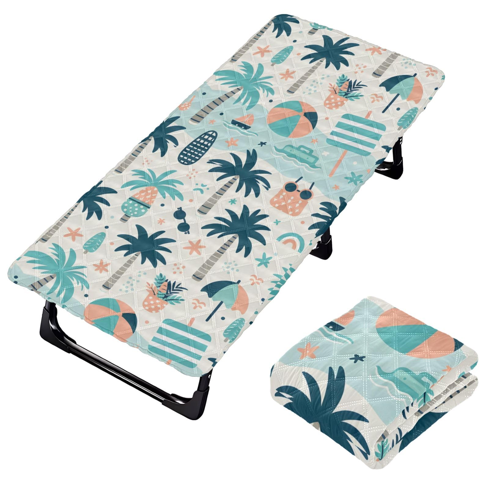 Portable Toddler Bed Sheet for Kids Cute Seaside Coconut Tree Pattern Travel Bed Fitted Sheet