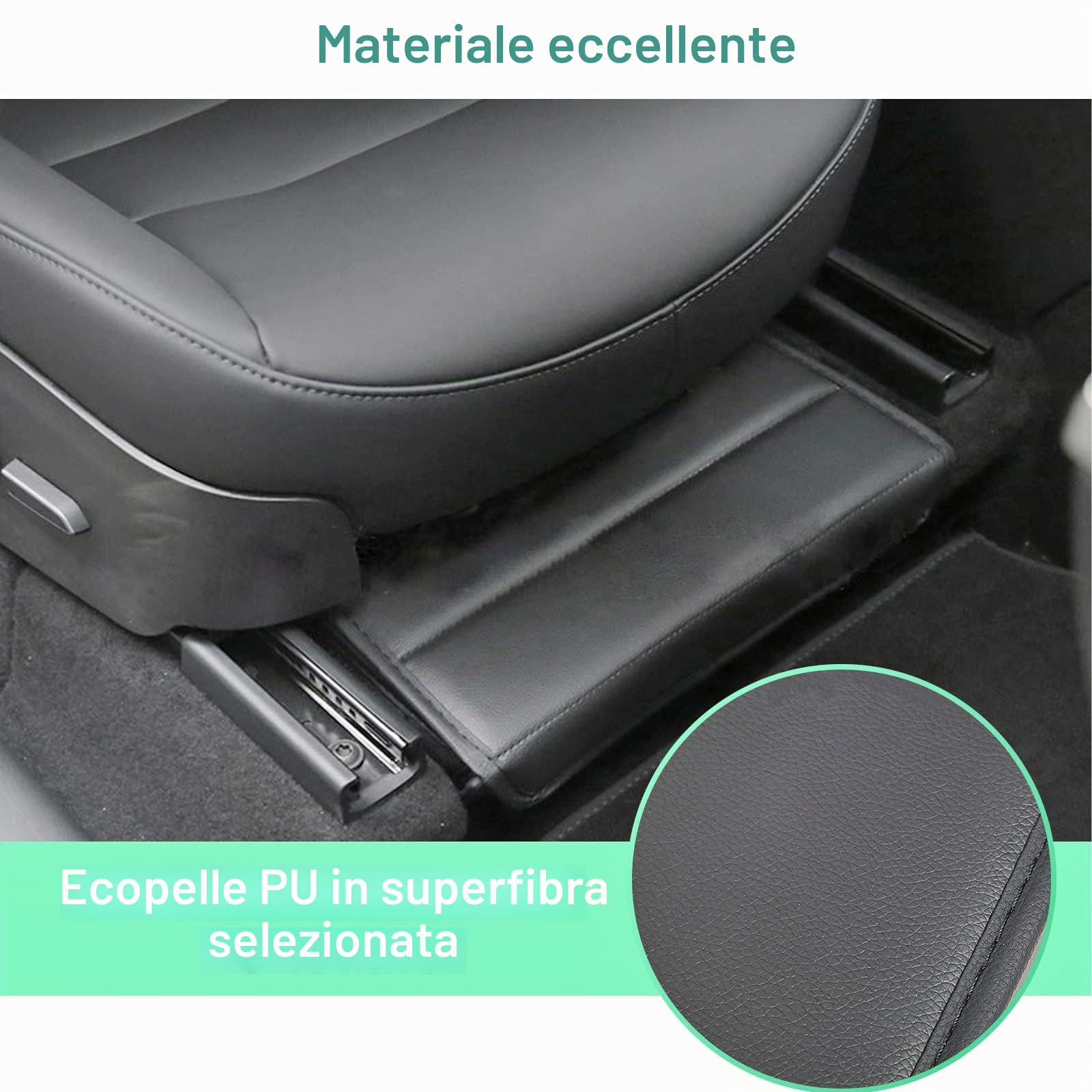 GAFAT Tesla Model Y 2021-2024 Elegante Organizer per Console Centrale Sotto il Sedile, Model Y 2024 Scatola Portaoggetti Interno in Pelle PU e adesivo magico, Guidatore e Passeggero
