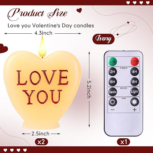 Miniatura 2 de Retisee 2 velas LED de gasa sin llama Candy Heart Love You, velas LED románticas de gasa, decoración romántica de San Valentín, funciona con pilas