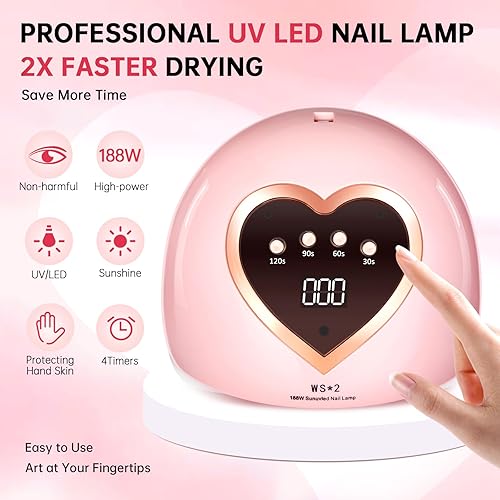 Miniatura 2 de CHRISTINE SHELLY Lámpara de uñas LED UV de 188 W, secadora de uñas, luz de esmalte de gel, 4 ajustes de temporizador, lámpara profesional de secado