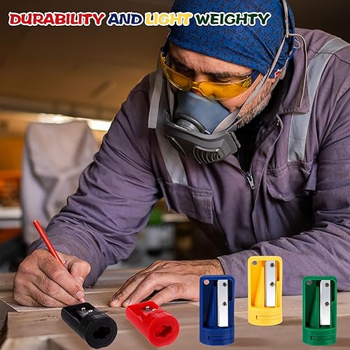 Miniatura 5 de Paquete de 20 sacapuntas de carpintero, compacto manual, sacapuntas de carpintería, portátil, para carpintería, viajes, oficina, 5 tonos vibrantes