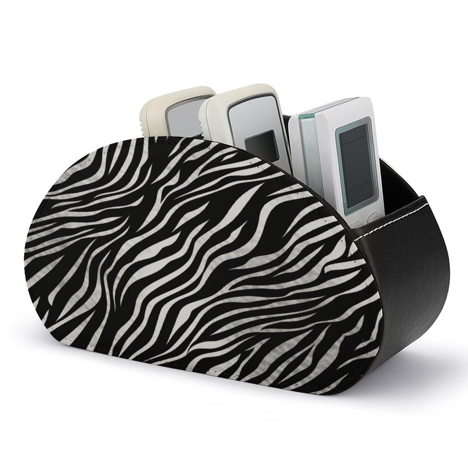 LZQPOEAS Zebra Print Remote Control Holder Desk Storage Organizer Box Container Remote Storage Box with 5 Compartments PU Leather Remote Caddy for Home Bedside Table Organizer