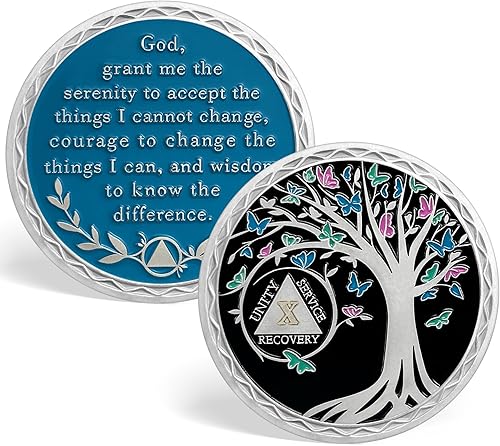 CHURYUML Moneda de sobriedad de 10 años, árbol de la vida, chips de sobriedad AA y medallones, regalos de sobriedad para mujeres y hombres,