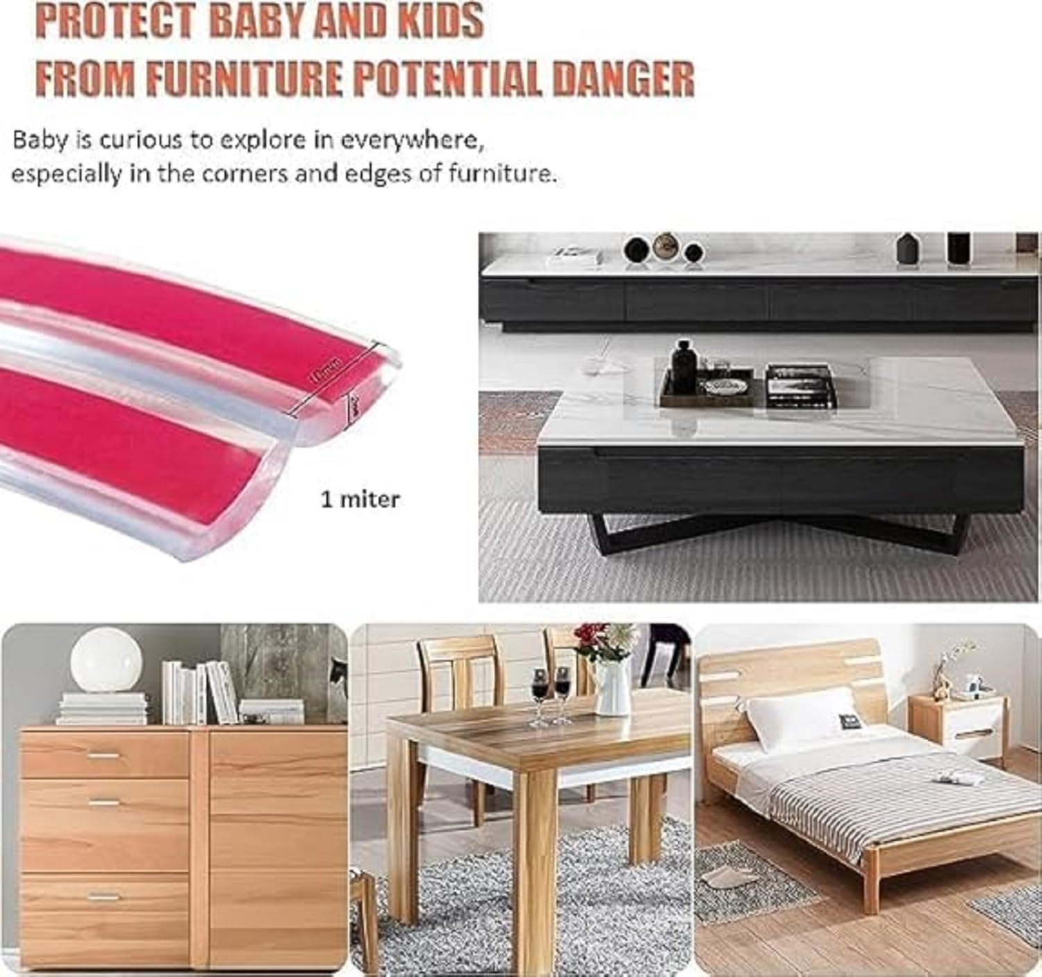 3 Meter Edge Protector, Baby Proofing Edge Protector Strip for Baby, Child Proof Table Edge Protectors Guards Safety Bumper Cover for Furniture Desk Crib Gate Bed Wall Soft Silicone 2