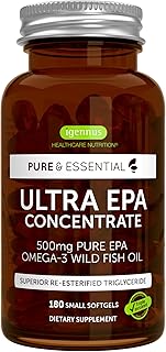 Igennus Ultra Pure Omega-3 EPA 500mg, Highly Concentrated IFOS Certified Wild Fish Oil, Advanced rTG Triglyceride Form, Non-GMO, 180 Small Softgels