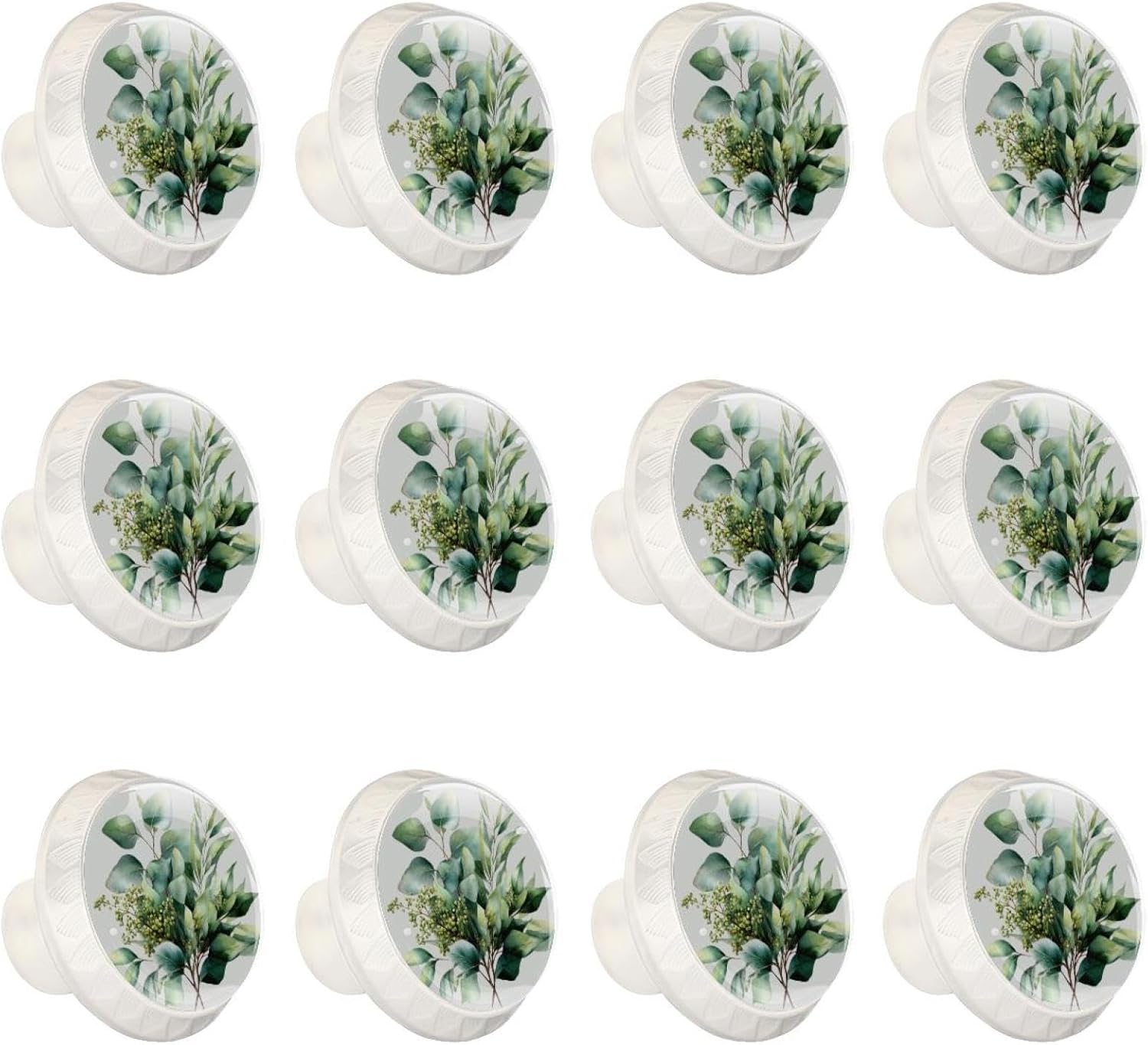 Black Green Leaf Branches (7) Decorative Cabinet Hardware, Round Drawer Pulls with Screws for Home Furniture