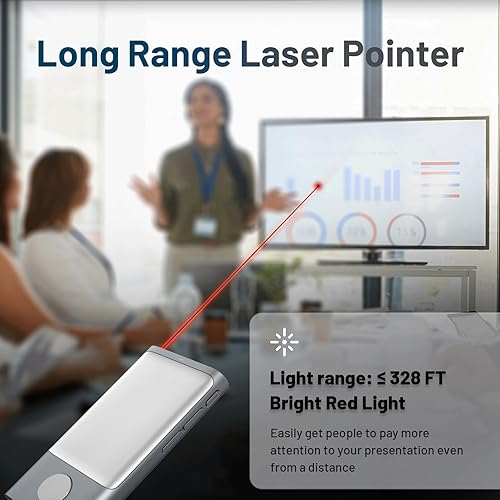 Vista 5 de Cheerdots Presentador inalámbrico Bluetooth Clicker con control remoto de presentación de luz roja para Mac, Windows, iPad OS y Android, gris