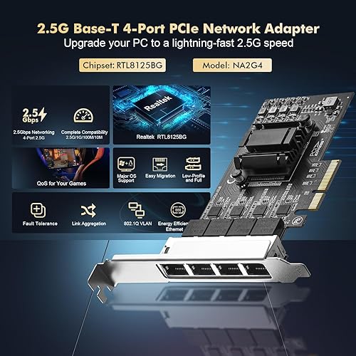 Miniatura 10 de Binardat Adaptador de red PCIe 2.5G, RTL8125B 25001000100Mbps Tarjeta Ethernet RJ45 Controlador LAN Soporte PXE para WindowsLinuxMac