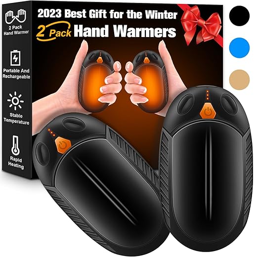 Hand Warmers Rechargeable 2 Pack, Portable Pocket Heater Cute USB 2 in 1 Hand Warmers, Best Winter Gift for Hunting Outdoor Indoor Camping and Golf Football, for Men Women and Kids