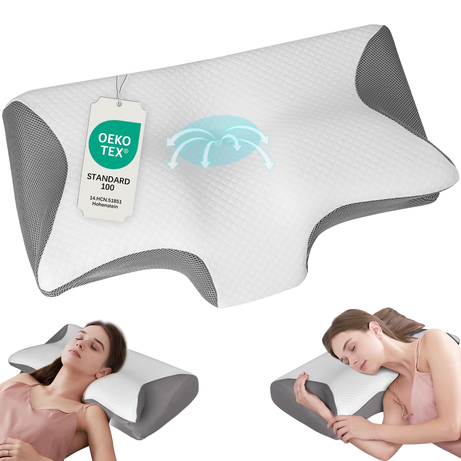 Cozary Cuscino Memory Foam Cervicale Per Dormire Cuscino Ortopedico Regolabile in due altezze Federa Sfoderabile e Lavabile Grigio Adatto a tutti i tipi di sonno 62X37X8/12cm