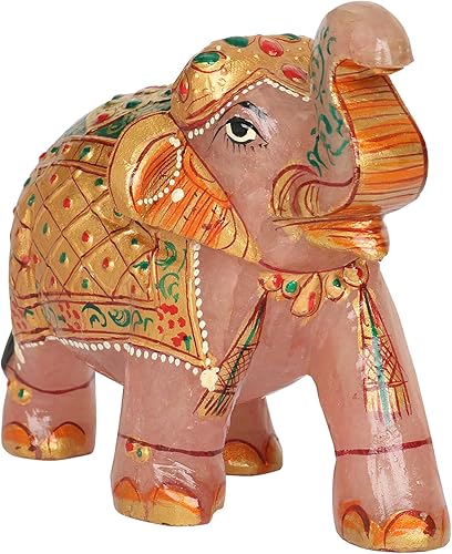 REAL-GEMS Estatua de escultura de cristal de elefante de cuarzo rosa tallada a mano decorativa curativa Reiki figuras de piedras preciosas