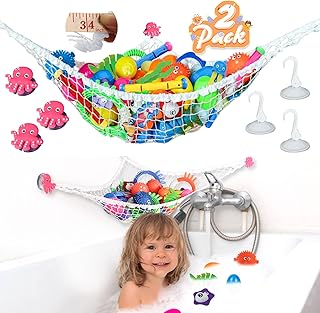 BESTBEL 2 Pack Bathtub Toy Storage Organizer with 6 Strong Suction Cups, Hanging Bath Toy Holders,Toy Organizers,Corner Me...