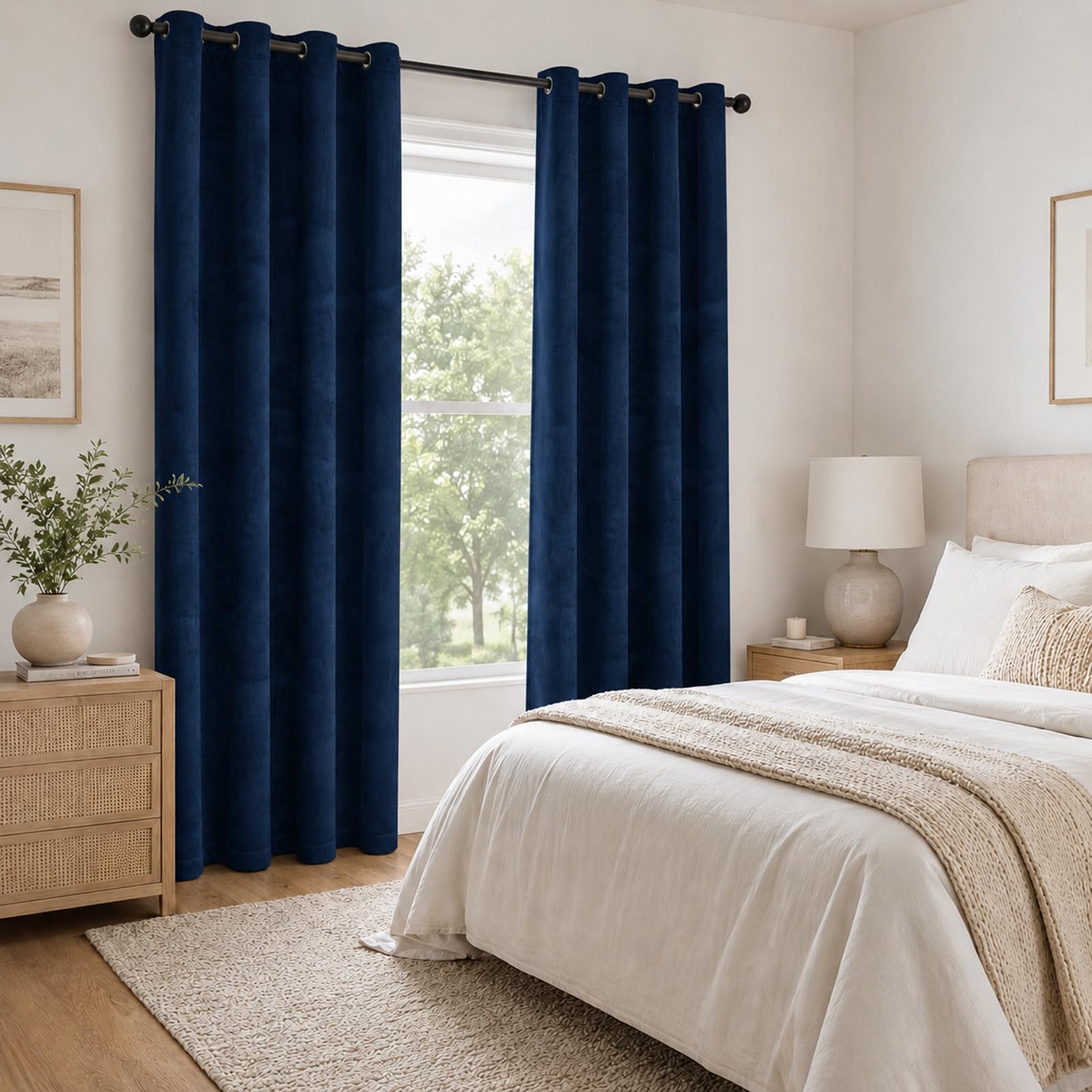 Ystyle Tende Per Interni In Velluto 2 Pezzi, 140x225 CM, Blu Scuro | Termiche Isolanti Anticaldo Tende Oscuranti per Interni per Camera da Letto e Soggiorno Moderno, Curtains con Anelli
