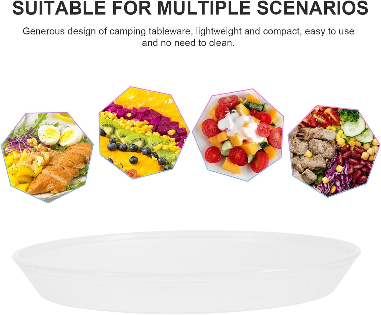 Portable 5pcs White Pp Camping Plates Set, Food-grade Plastic Snack Serving Dishes for Outdoor Bbq and Party Use
