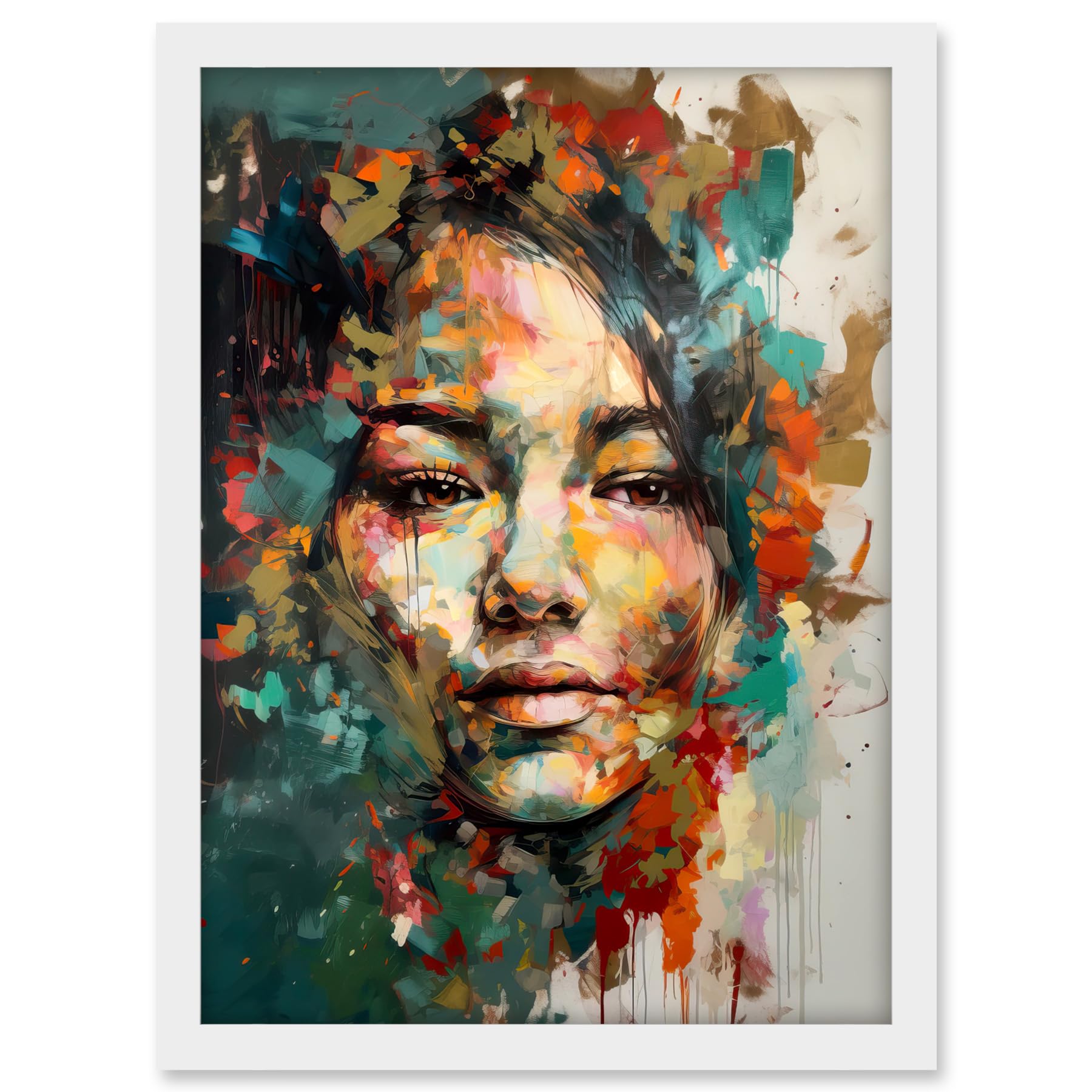 Artery8 Sad Young Woman Face Beauty Portrait Multicoloured Artwork Framed A3 Wall Art Print
