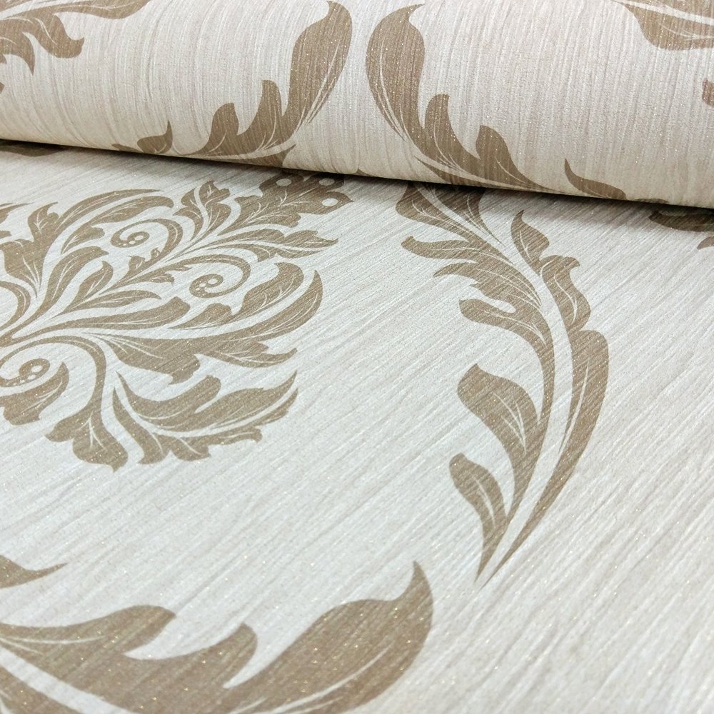 Perla Floral Damask Wallpaper Debona Textured Vinyl Gold Metallic Glitter