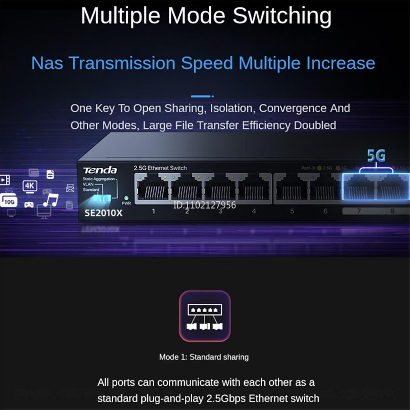 Switch di rete a 8 porte 2.5G Cat Stick Gigabit LAN Splitter Hub NAS 10000Mbps Interrupteur 2x10G SFP Switch (10 porte aggiungere spina UK)