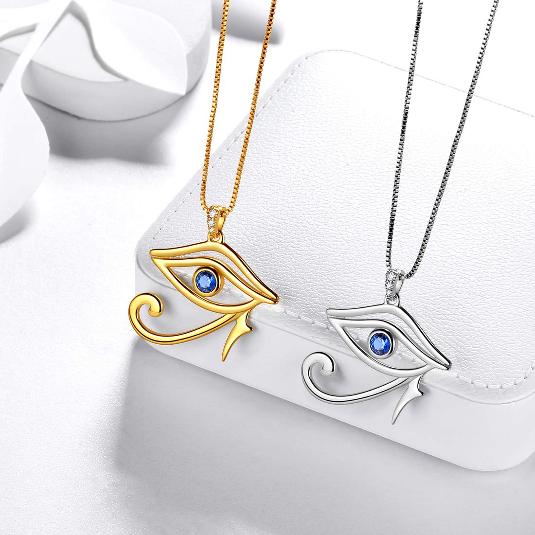 Aurora Tears Collane con occhio egiziano di Horus, orecchini a perno, set di gioielli in argento sterling 925, con ciondolo a forma di occhio malocchio, orecchini