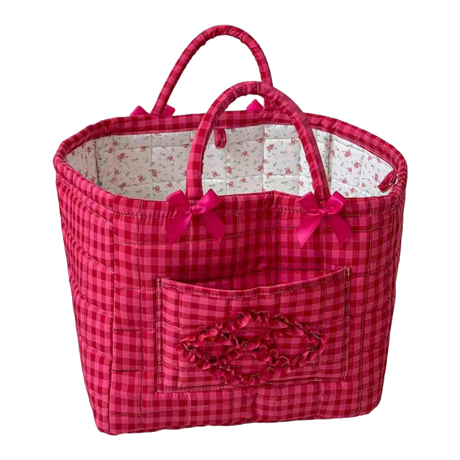 Cotton Quilted Storage Basket with Handles, Collapsible Fabric Storage Bin for Shelves, Clothes and Toy Organiser Basket for Nursery, Bedroom, Laundry, Farmhouse Plaid Collapsible Laundry Hamper