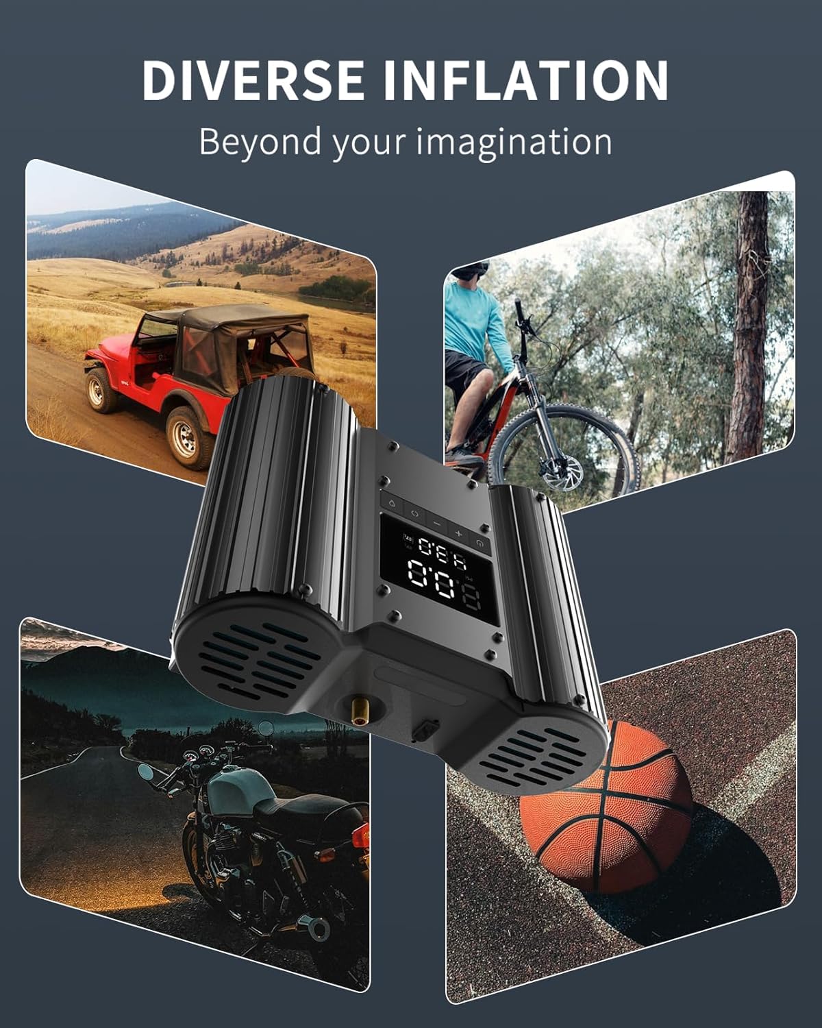 Dual-30mm-Cylinder 18000 RPM Motors Car Tire Inflator, Off Road Air Compressor for Truck 150 PSI 12V Heavy Duty Portable Tire Inflator with Gauge Auto Onboard - Image 8