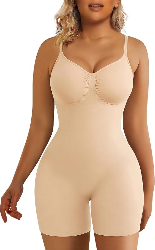SHAPERX Shapewear para mujer Body con control de barriga, pantalones cortos moldeadores de cuerpo a mitad del muslo para una apariencia levantada