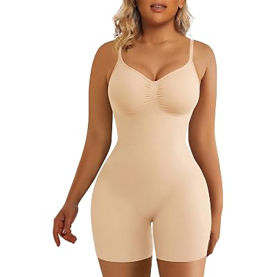 SHAPERX Shapewear for Women Tummy Control Bodysuit Mid Thigh Body Shaper Shorts for a Lifted Look