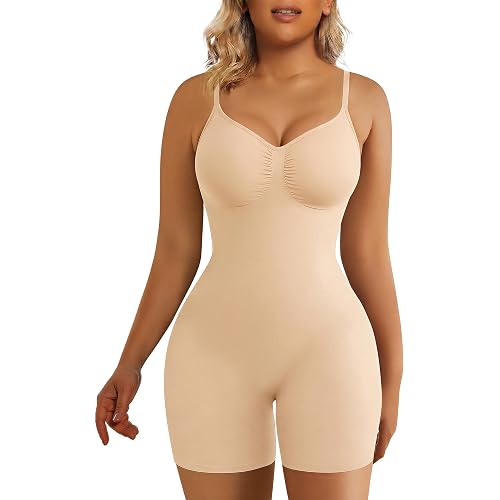 SHAPERX Shapewear for Women Tummy Control Bodysuit Mid Thigh Body Shaper Shorts for a Lifted Look
