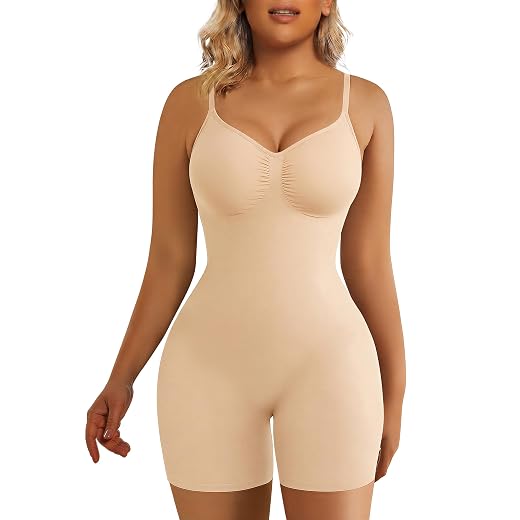 SHAPERX Women's Seamless Shapewear Bodysuit Tummy Control Body Shaper Waist Snatching Body Suit