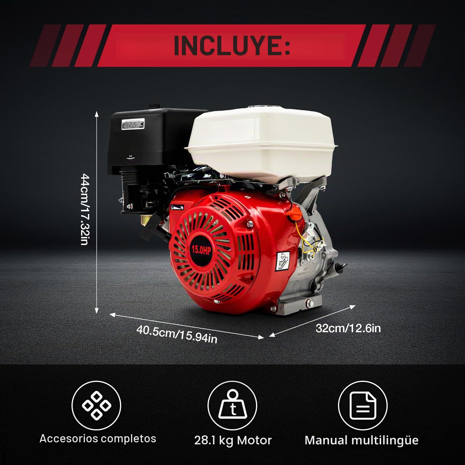 Motor de gasolina de 4 tiempos de 15 CV con arranque por cable, motor de gasolina HV de 420 cc, motor de cuatro tiempos refrigerado por aire 9000 W 3600 rpm