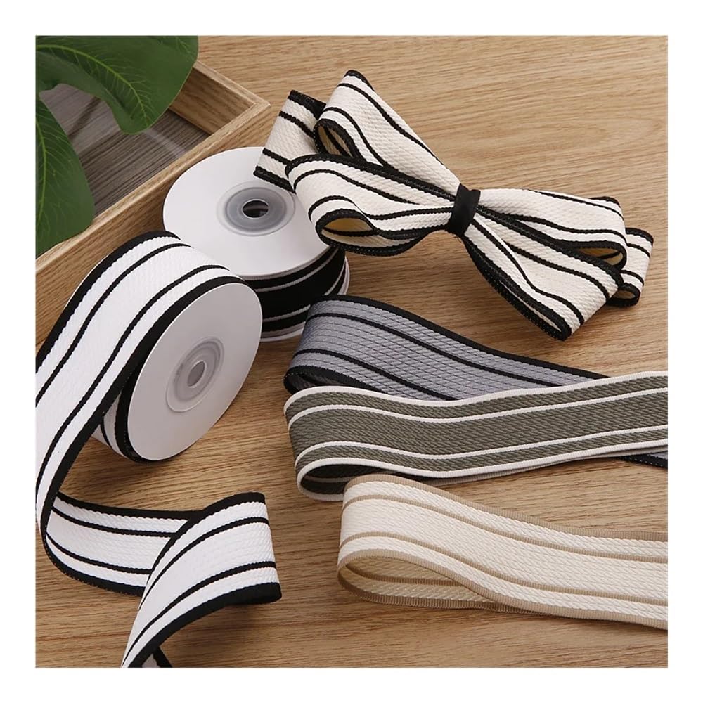Cinta de punto a rayas blancas y negras de 10 yardas y 40 mm for hacer moños for el pelo, manualidades, envoltura de regalos, accesorios hechos a mano(Light gray)