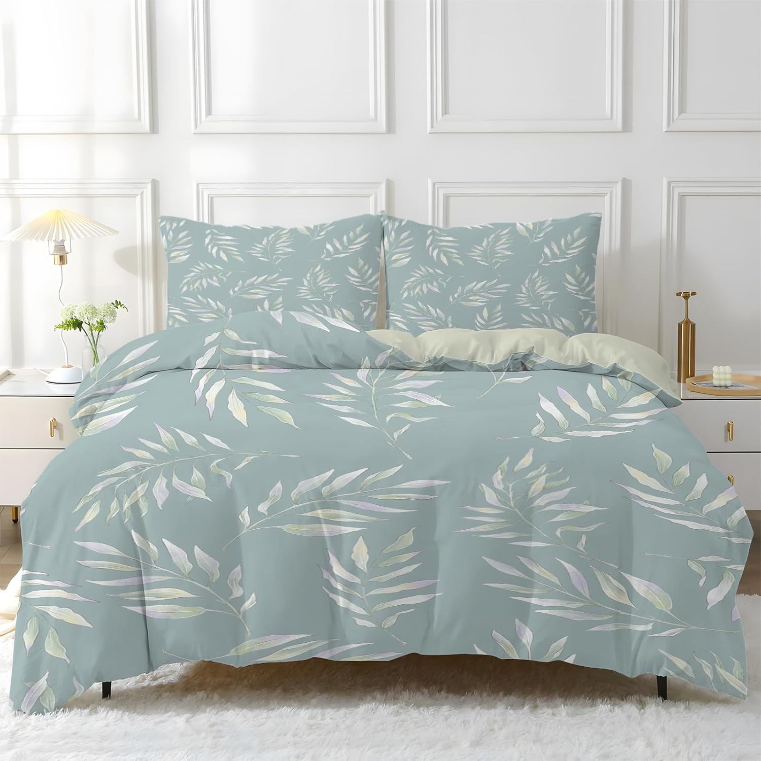 ボタニカルプリント ベビー寝具セット 100x135 cm ベージュ フローラル ソフト 掛け布団カバー 2 点 ジッパー付き 子供