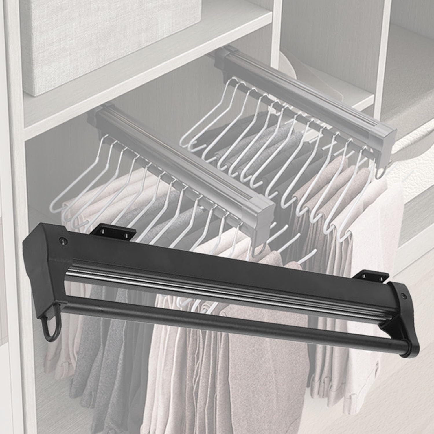 Tringle coulissante réglable pour optimiser le rangement des placards