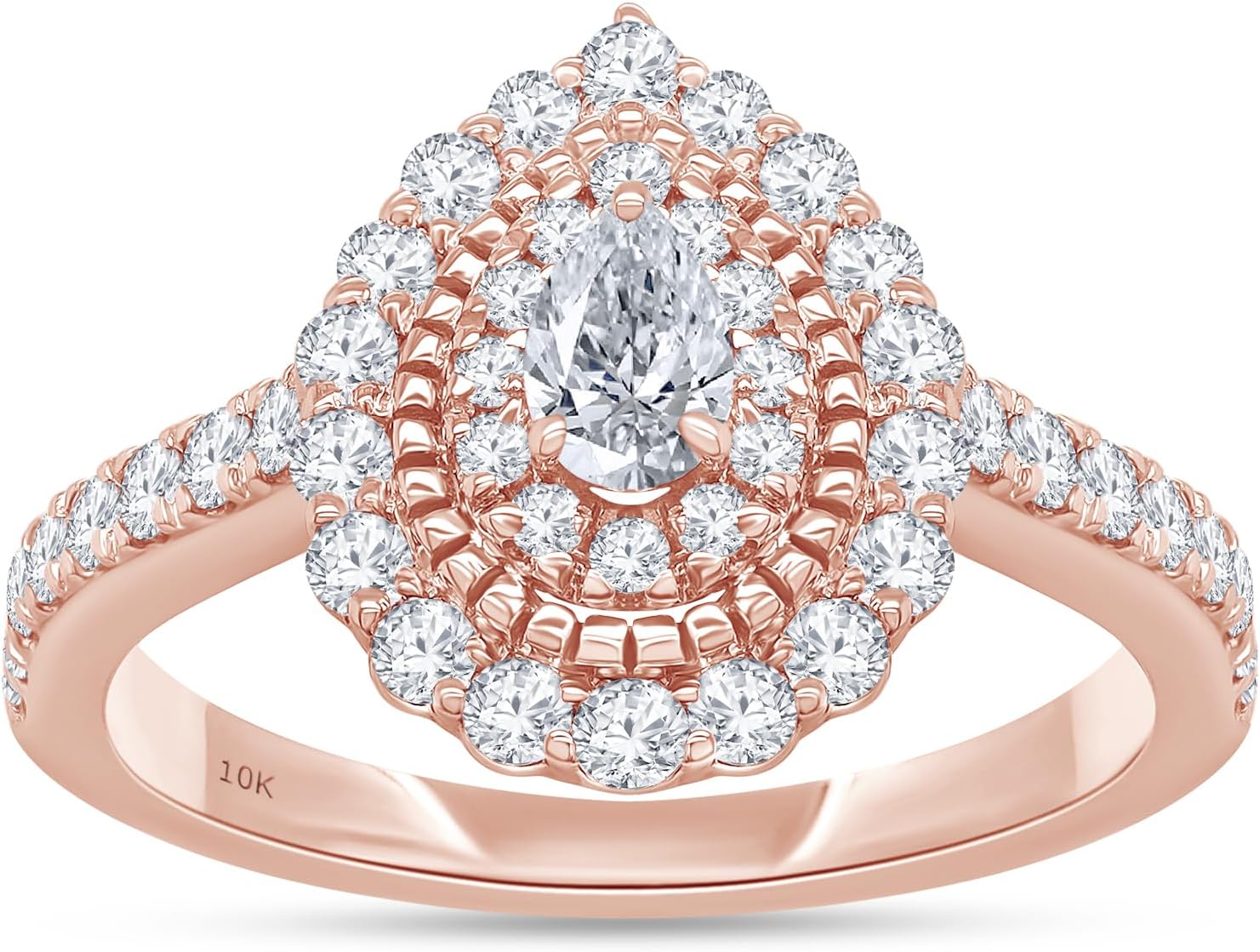 SAVEARTH DIAMONDS Halo Rings for Women 5x3MM Pear Shape Lab Created Moissanite Teardrop Solitaire Engagement Ring in 10K / 14K Solid Gold or 925 Sterling Silver