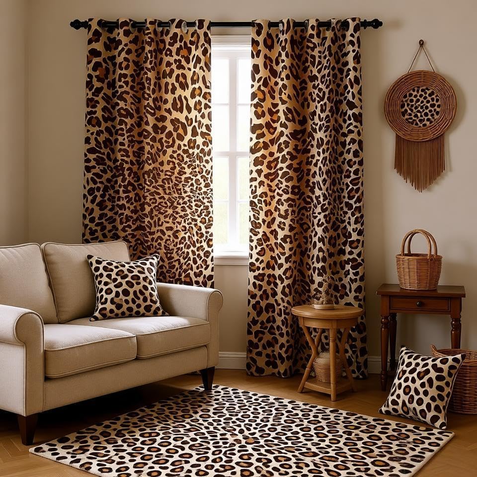 Loussiesd Leopard Print Window Treatments Luxury Cheetah Printed Curtains For Girls Women Wild Animal Theme Window Drapes Wildlife Style Decor Shades W66*L90*2