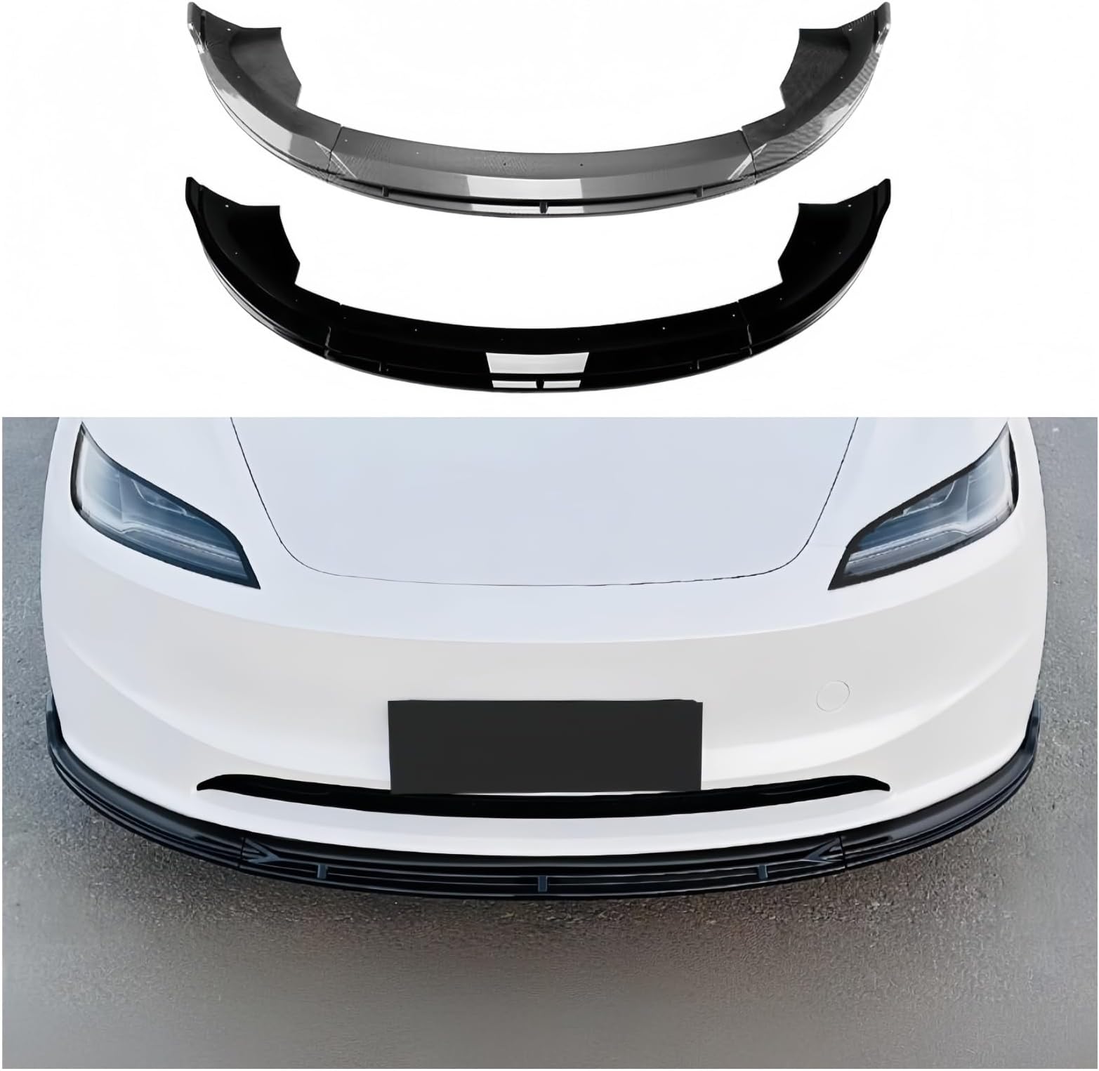 Front Splitter Lip Spoiler For Tesla Model3 2024+ Glossy Black/Carbon Front Spoiler Lip Bumper Body Kit(Glossy Black)