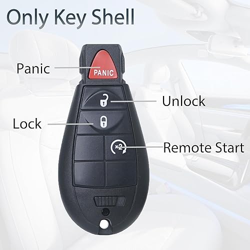 Miniatura 5 de Funda de repuesto para llavero Dodge Ram 1500 Challenger Charger Durango Grand Caravan Journey Chrysler 300 sin llave con control remoto de 4