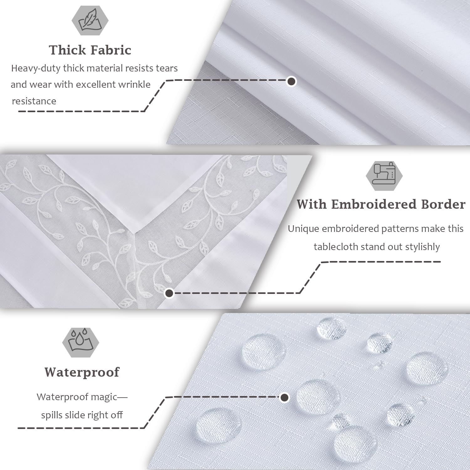 Polyester Fabric Tablecloth with Exquisite Embroidery Sheer Border-Waterproof/Wrinkle Resistant-for Dining,Indoor&Outdoor,Wedding,Holiday,White,Rectangle 60x84Inch