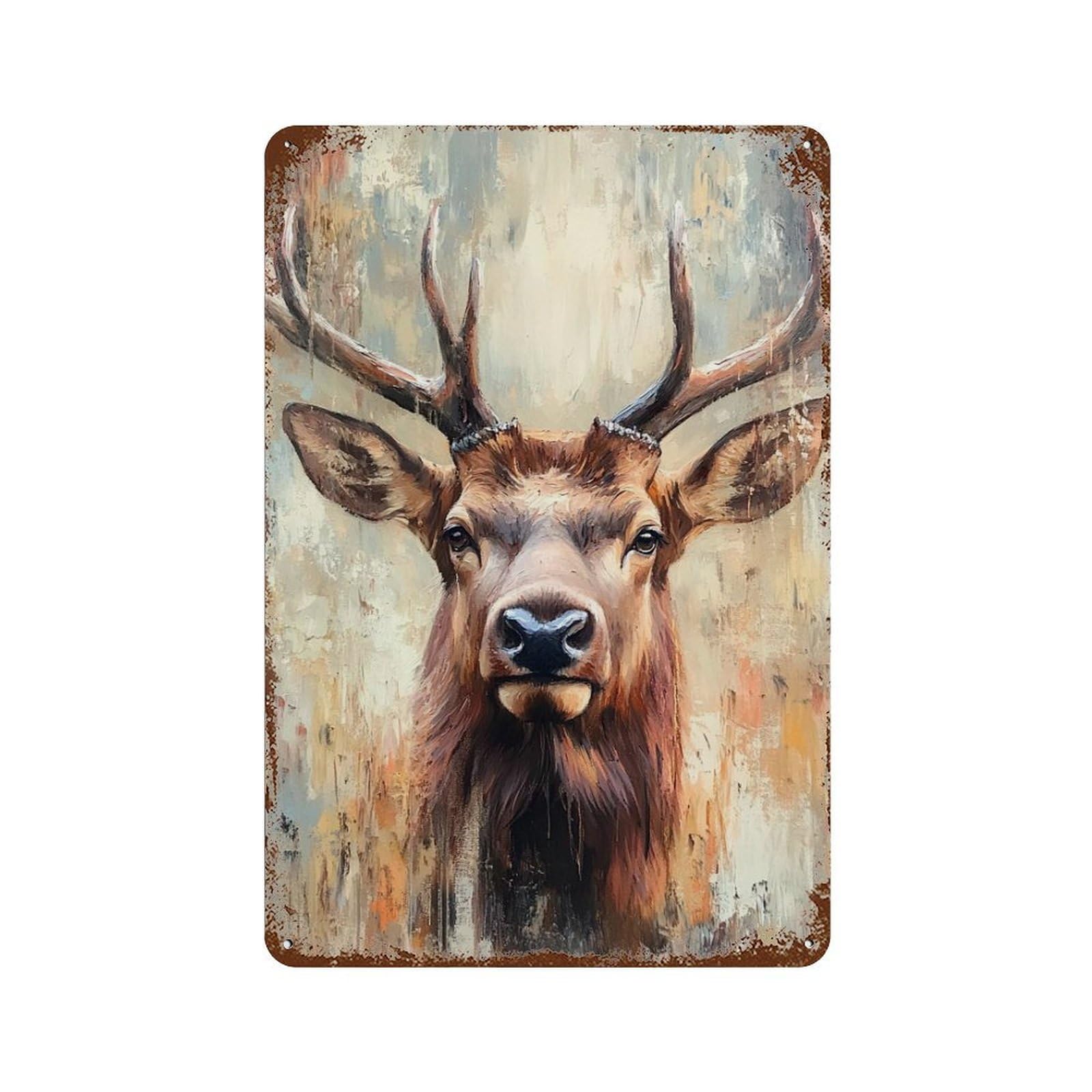 Garage Style Elk Portrait Wildlife Art Print -1 Aged Metal Wall Plaque 11.8"x7.9", Novelty Wall Decor for Bar And Workshop