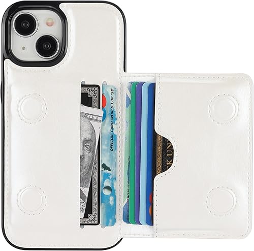 KIHUWEY Funda compatible con iPhone 15 con tarjetero de cuero de primera calidad, cierre magnético oculto, duradero, a prueba de golpes, para iPhone