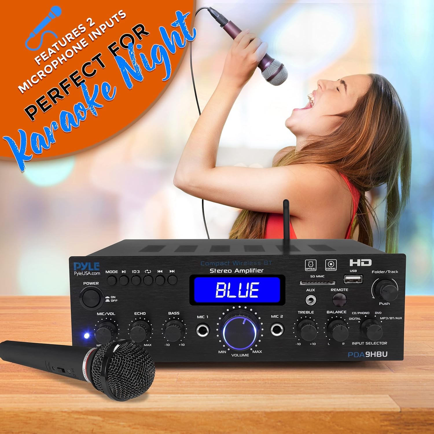 Pyle Amplificatore Audio Stereo Bluetooth Wireless per Casa, Amplificatore Multicanale 200 Watt, Ricevitore Audio con HDMI, USB/SD, AUX, RCA, Radio FM
