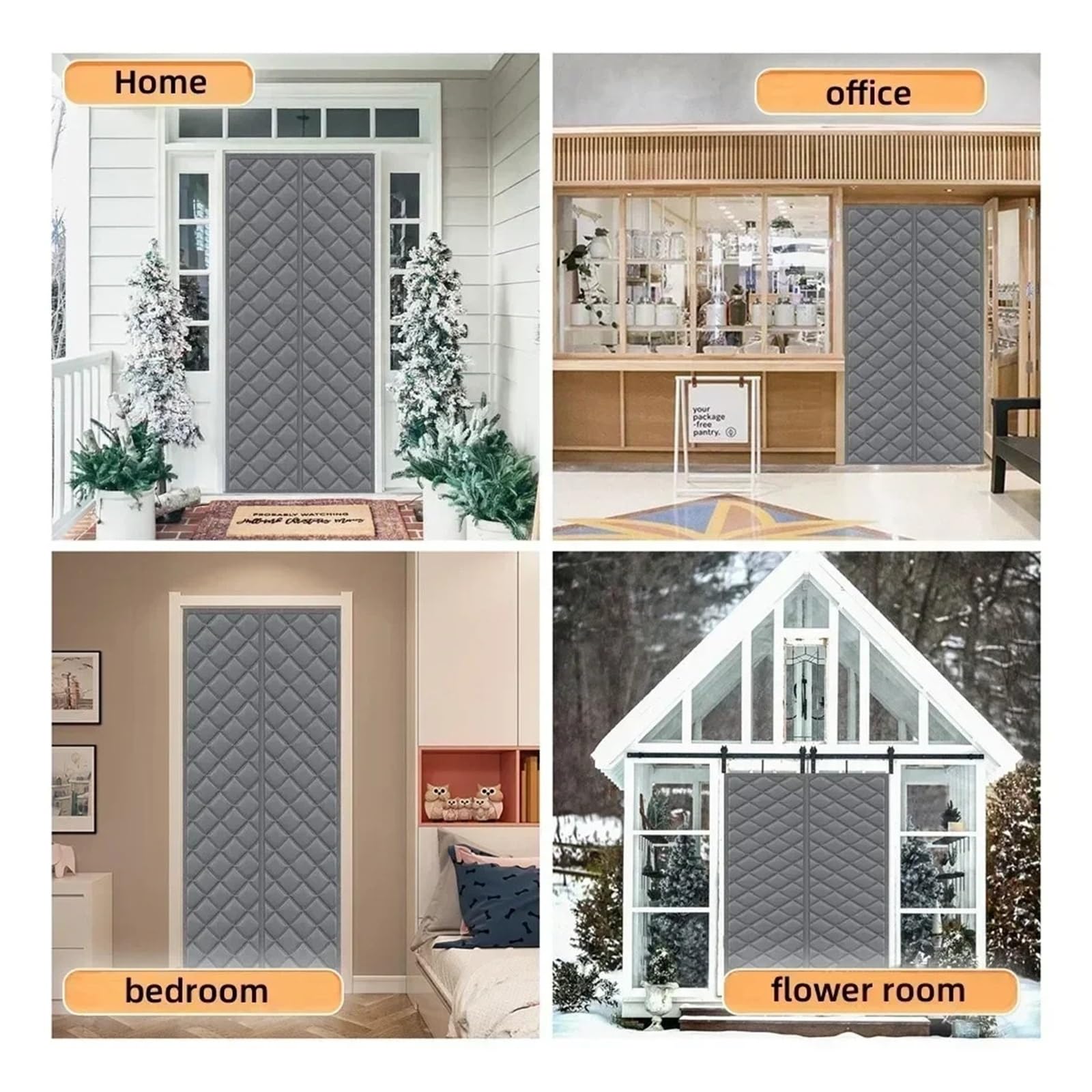 Tenda per porta invernale Tenda for porta in cotone invernale addensato caldo e resistente al freddo Isolamento termico magnetico acustico for antivento 1,5 cm(Grey,95X205CM)