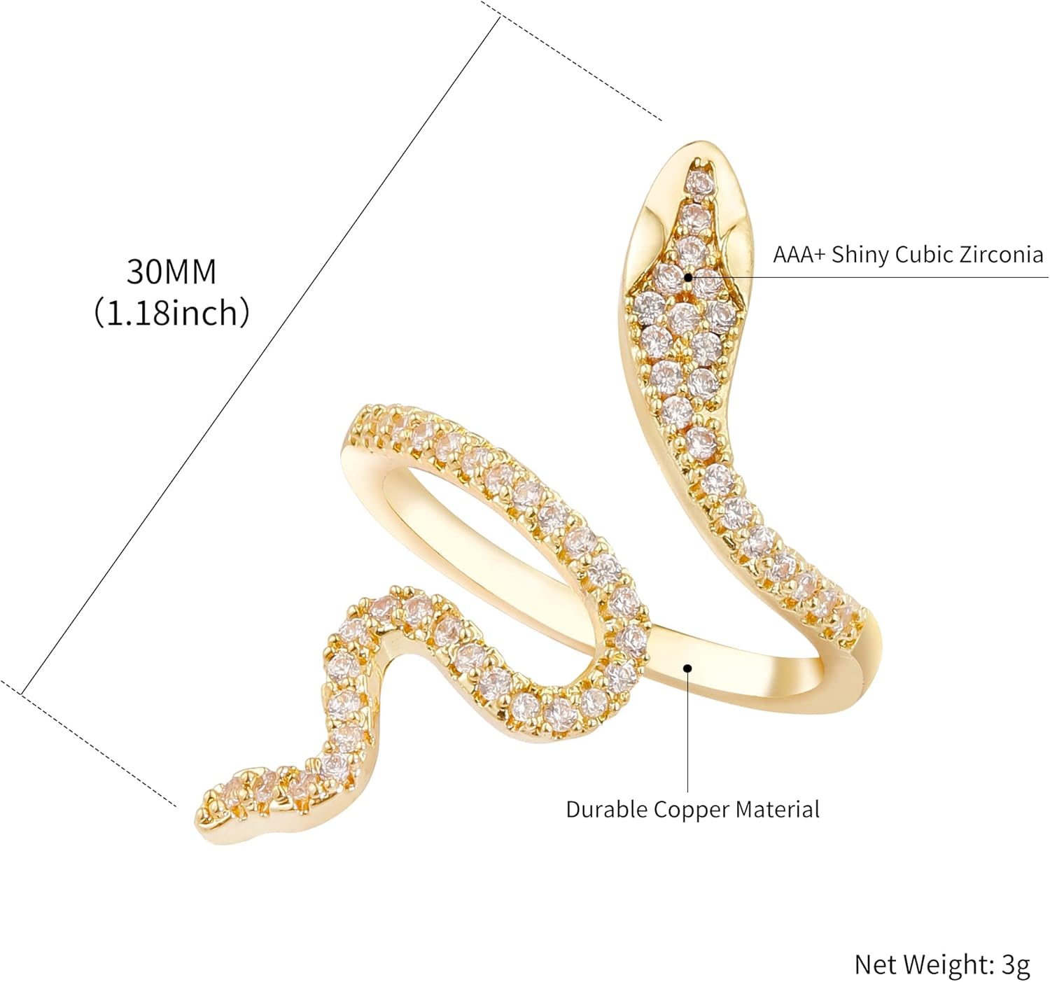LEE&RO 18K Snake Jewelry Rhinestone Snake Ring for Women