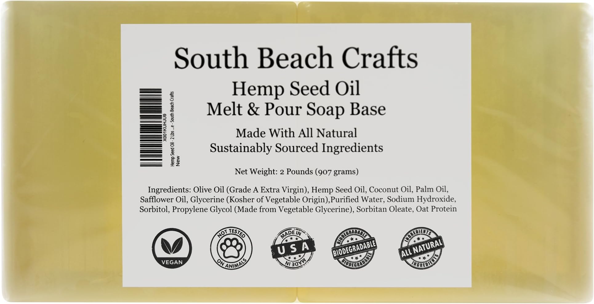 Hemp Seed Oil - 2 Lbs Melt and Pour Soap Base - South Beach Crafts
