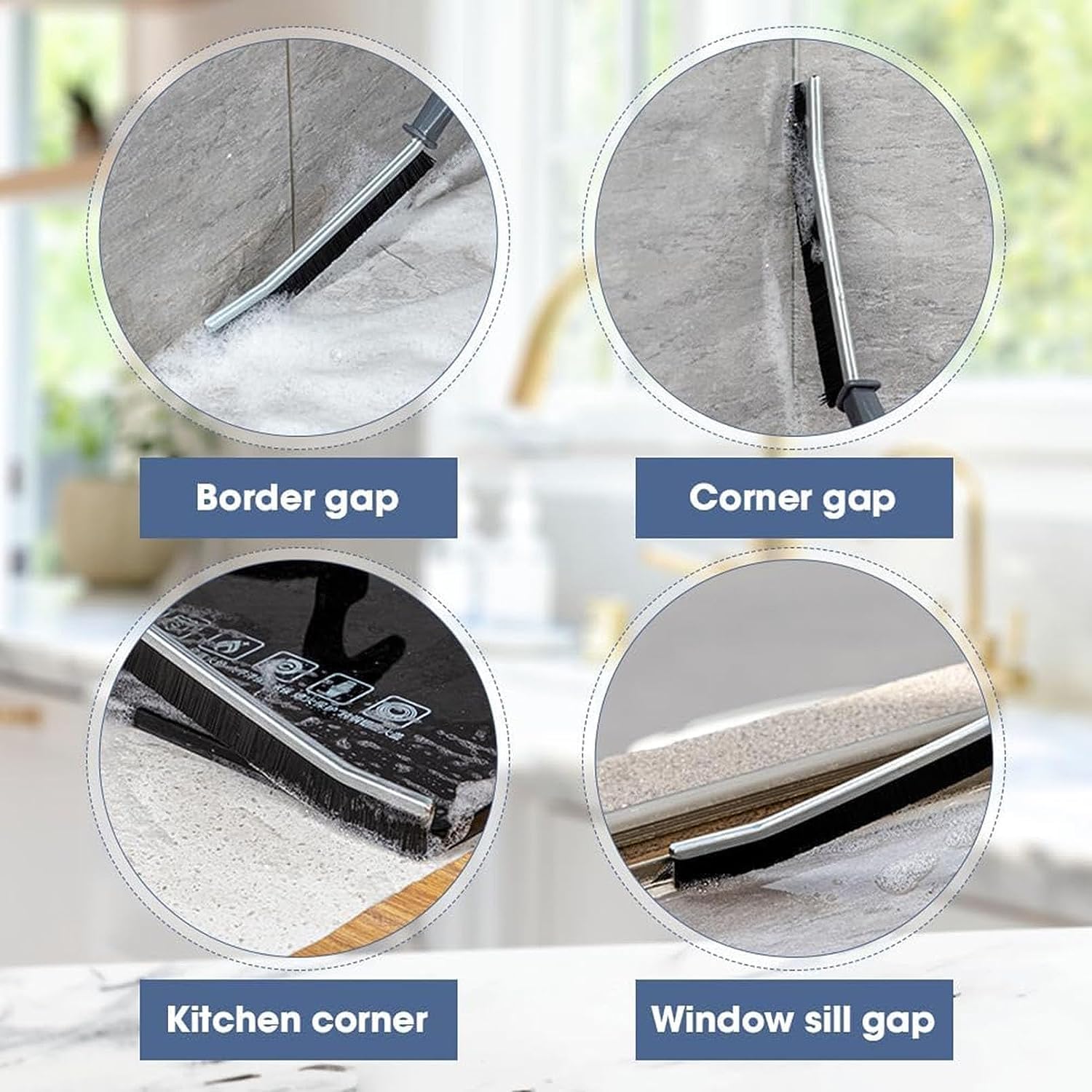TCCO 3 Pcs Crevice Cleaning Brush, Bathroom Gap Cleaning Brush, Clean The Dead Corners of Bathroom Kitchen Tiles, Multifunctional Window Slots, Multi-Purpose Door Window Track Deep Cleaning Brush 4