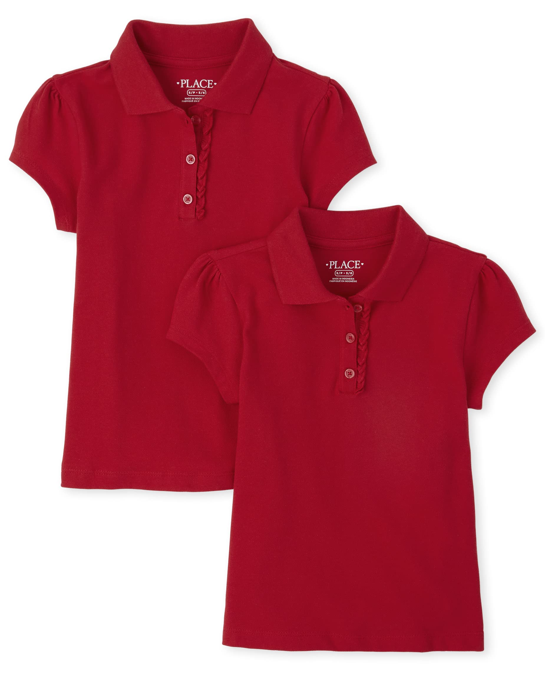 The Children's Place Girls' Short Sleeve Ruffle Pique Polo, 2 Pack