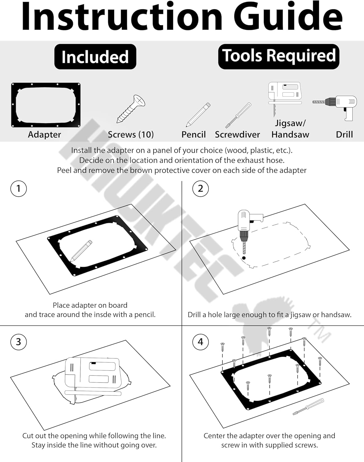 AC Vent Exhaust Hose Adapter Plate for DIY Window and Sliding Doors compatible with Midea Duo (Black)