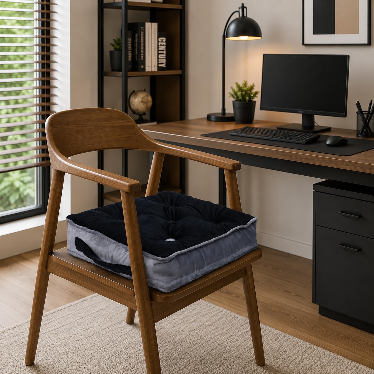 Velvet Chair Pads Floor Cushion for Pooja Room, Sofa and Back Support Soft & Comfortable Floor Pillow Multipurpose Sitting Cushion for Home Décor Seat Cushion for Floor Seating 40x40x8cm, Blue, Grey 1