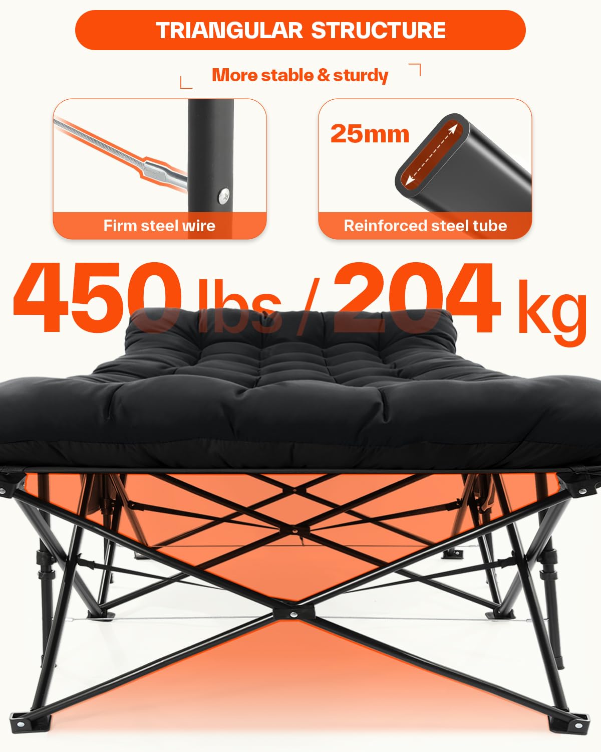 Sportneer Łóżko polowe z materacą, szerokość 81 cm, nośność 204 kg, łóżko gościnne, łóżko polowe, łóżko campingowe, z torbą do przechowywania, dla dorosłych, na zewnątrz, do ogrodu, na kemping, w