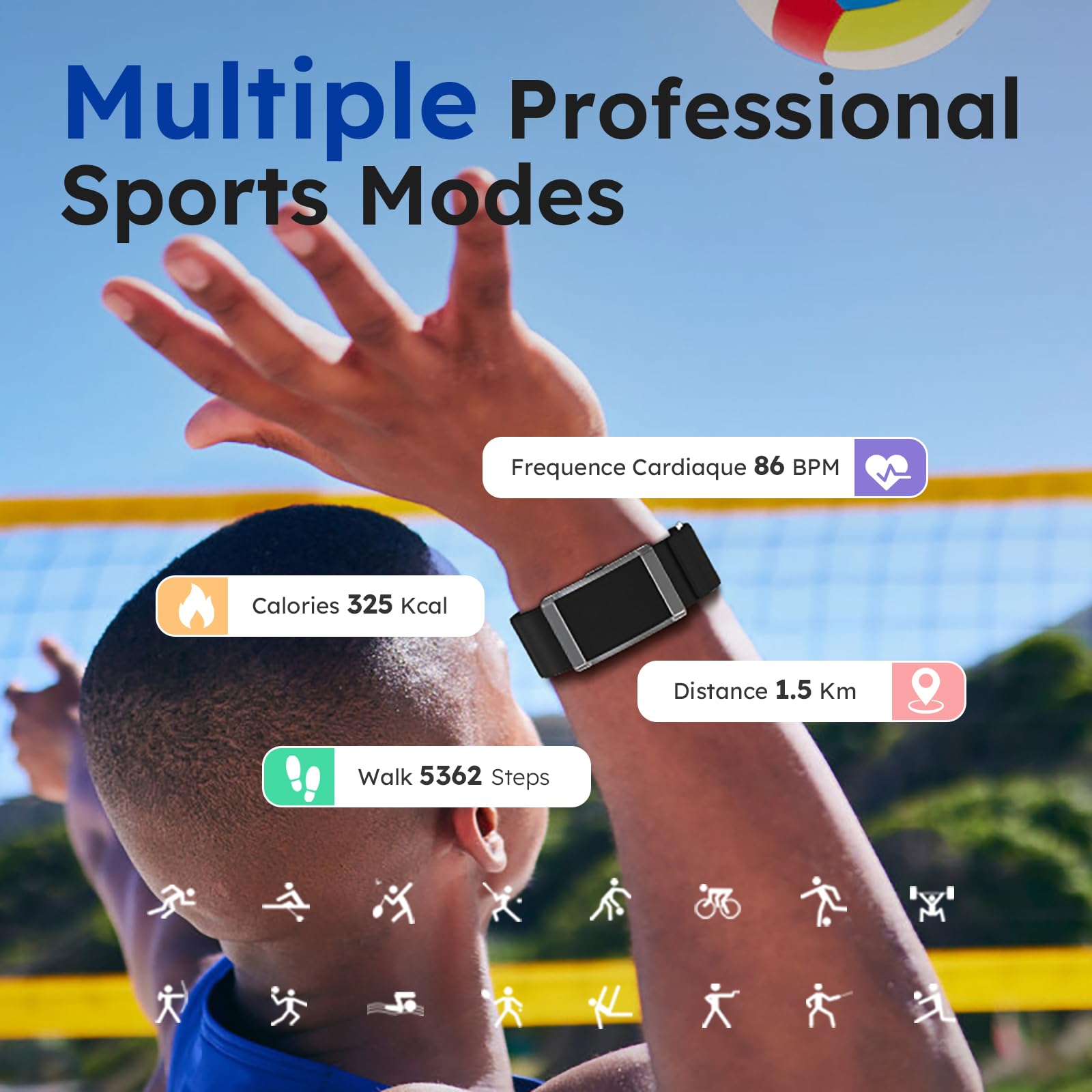 findtime Monitor de ritmo cardíaco del sueño, ultraligero, contador de pasos, calorías, modos deportivos, rastreador de actividad sin pantalla, para teléfonos Android iOS, hombres y mujeres, pulsera