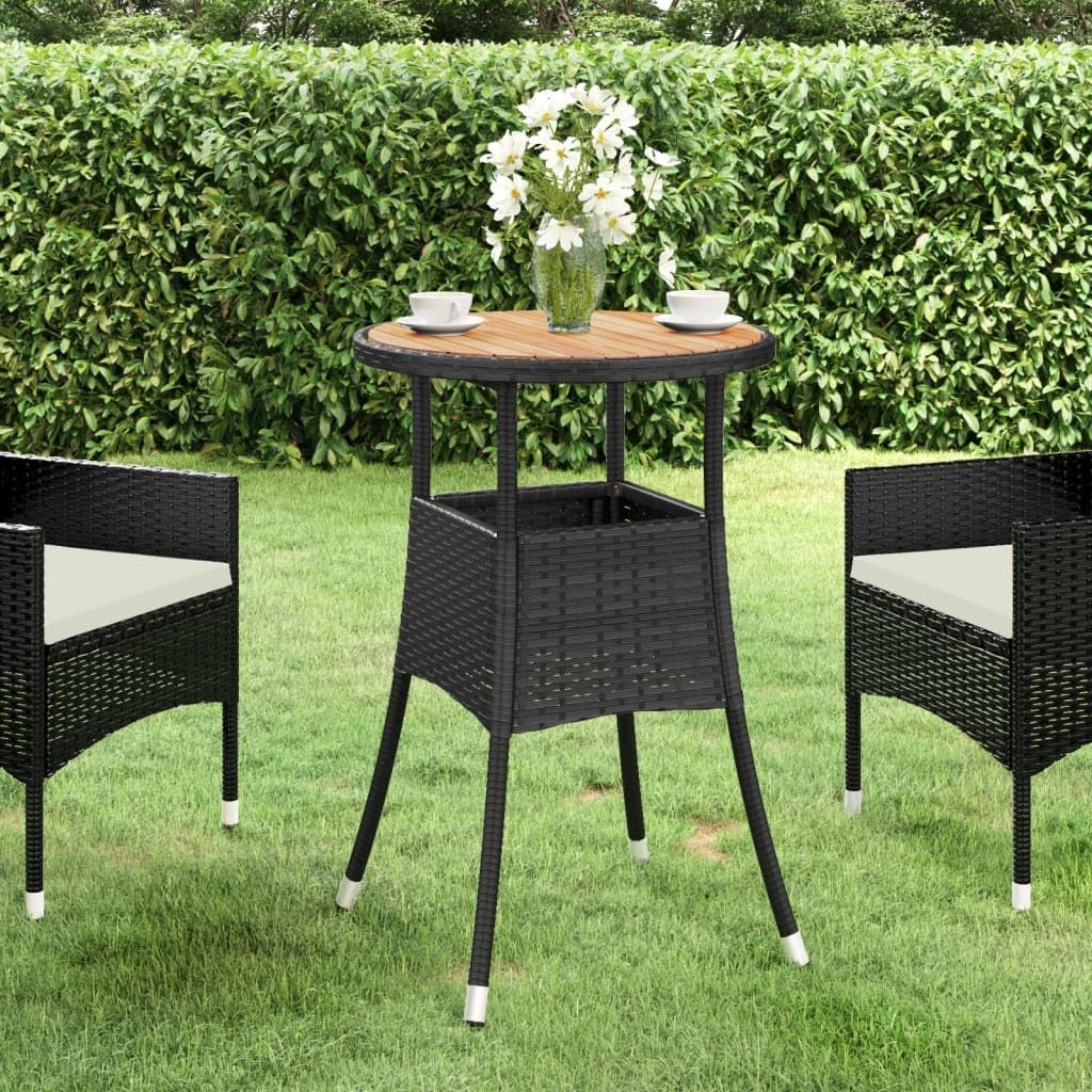 Patio Table ,Garden Tables,Party Tables,Outdoor Dining Tables,Snack Tables,Display Tables,Reading Table,Game Tables,for Balcony,Terrace,Dining Room,Ø23.6"x29.5" Acacia Wood and Poly Rattan Black